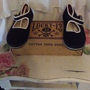 Lucky 13 tattooed mary jane shoes